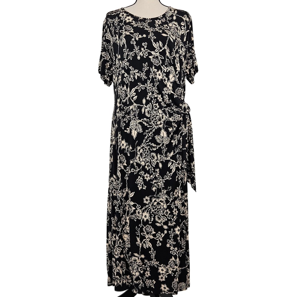 Johnny Was Womens Janie Favorite Side Tie Knit Maxi Dress 1X Black Floral NEW